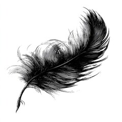 Obraz premium A detailed illustration of a graceful, black feather against a plain white background, showcasing intricate detail in its delicate structure.