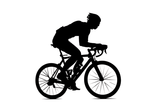 Dynamic cyclist in full race gear speeds forward on a sleek road bike, embodying speed, endurance, and the thrill of competitive cycling.