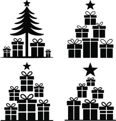 Fototapeta premium Children Dancing Silhouette – Holiday Christmas Tree Vector