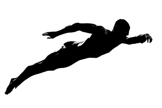 Dynamic swimmer in silhouette gliding through water, achieving peak performance and athletic grace with powerful strokes and focused determination. - Powered by Adobe