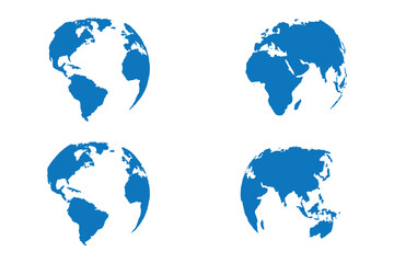 Curved world map silhouette, half globe of blue planet Earth, global business geography, worldwide international. Africa, Asia and America, Europe, Australia continents. Travel vector infographics