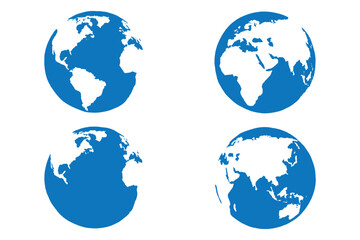 Curved world map silhouette, half globe of blue planet Earth, global business geography, worldwide international. Africa, Asia and America, Europe, Australia continents. Travel vector infographics