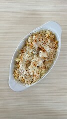 Curry rice and fish nuggets with mozzarella