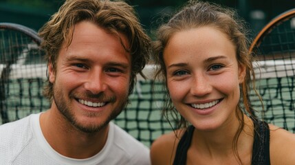 Obraz premium Smiling Tennis Couple at the Court