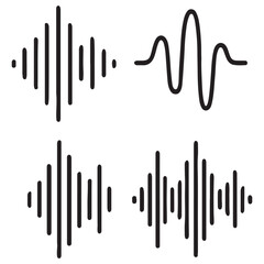 Podcast sound waves. Audio waveforms line icons, sound wave frequency or voice microphone signals. Music, podcast 
and broadcast vector