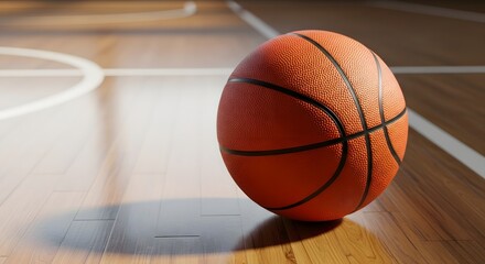 Fototapeta premium Basketball on Indoor Court Close-Up