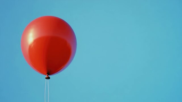 A bright red balloon floats gently in the air, held by a thin string