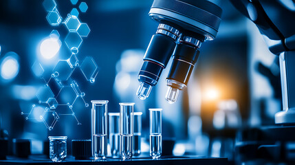 Microscope and Test Tubes in a Laboratory Setting