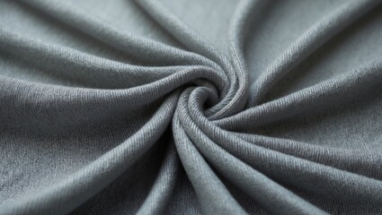 Gray fabric with a twisted, spiral pattern, showcasing smooth, soft, and slightly shiny texture.