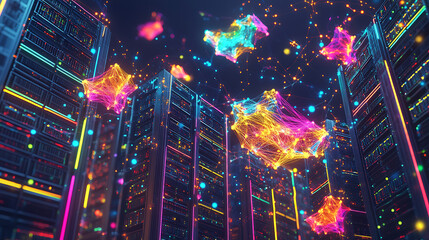 Futuristic Data Center with Neon Networks