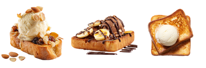 Delicious toast desserts with ice cream on transparent background studio environment close-up
