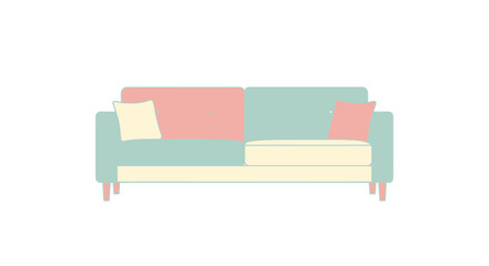 A Modern Color Block Sofa with Two Square Cushions on Each Side in Pastel Hues