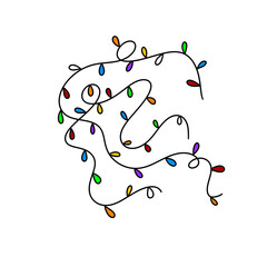 A colorful string of Christmas lights is drawn in a cartoon style