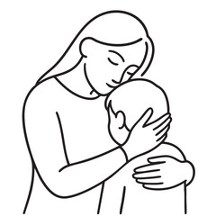 Mother hugging her baby line icon, mom day and together, mother with baby vector line icon