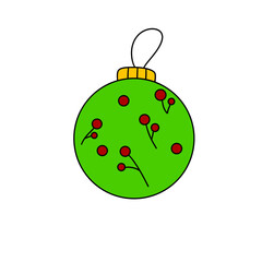 A green ornament with red berries on it
