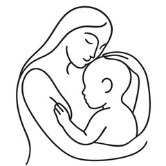Mother hugging and holding her baby line icon, mom day and together, mother with baby vector line icon