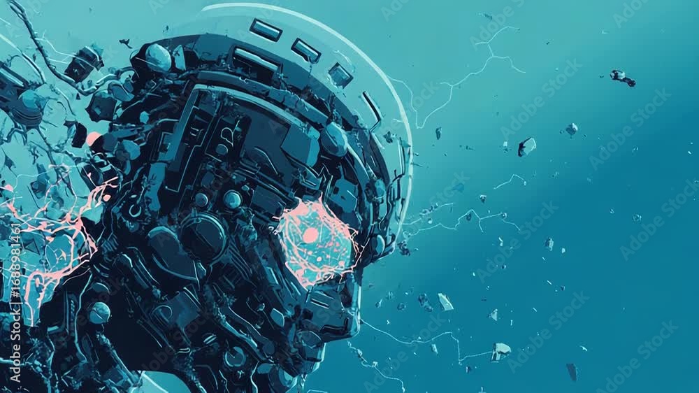Poster artificial intelligence exploding head revealing energy core