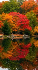 Fototapeta premium Vibrant Autumn Lake Reflection