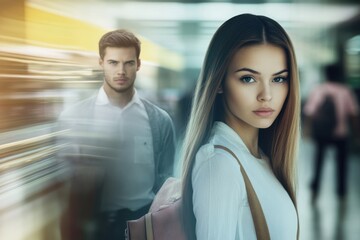Fototapeta premium Capturing a moment between two individuals in a bustling environment