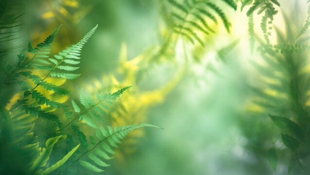 Lush green fern leaves in a sunlight-dappled forest, vibrant and fresh, emphasizing the beauty of nature. - Powered by Adobe