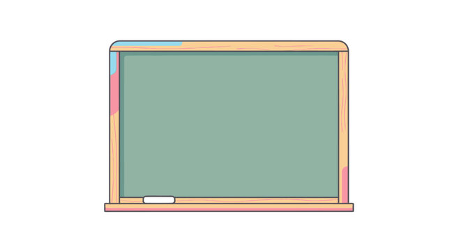 A blank classroom chalkboard with a wooden frame and a piece of chalk on the ledge