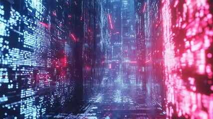 Digital information flows through cyberspace creating a futuristic cityscape - Powered by Adobe