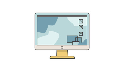 Desktop computer monitor displaying a modern abstract background with multiple windows and a checklist on the right side suggesting digital organization and task management