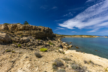 Panorama of Croatia, view of the Adriatic Sea from Strucic beach, azure water,