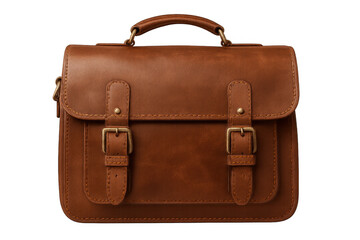 Elegant brown leather briefcase isolated on transparent background