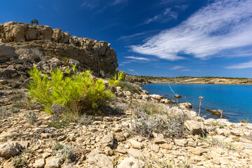 Panorama of Croatia, view of the Adriatic Sea from Strucic beach, azure water,