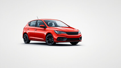 Fototapeta premium Red Hatchback Car with Black Wheels on White Background automobile vehicle