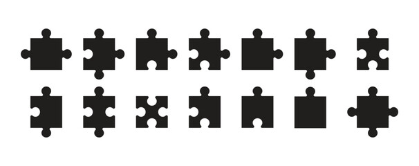 Puzzle Pieces Black Vector Icon Set