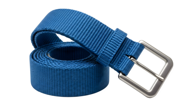 Blue woven texture and metal buckle stand out on a black backdrop for product photography, fashion, or social media use.