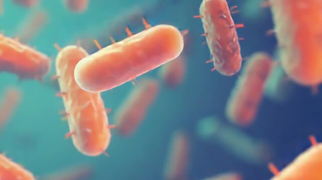 Microscopic view of rod shaped bacteria showing cellular structures