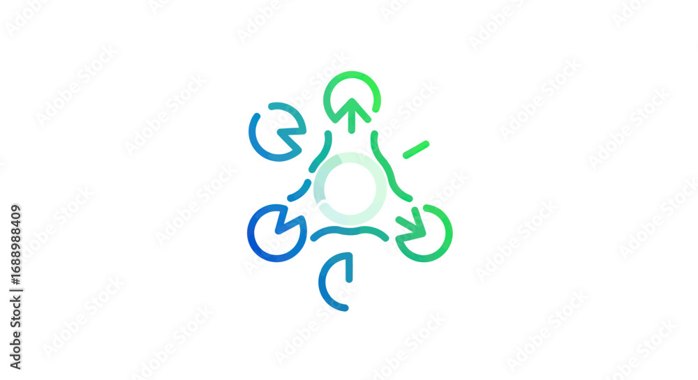 Poster multidirectional flow diagram icon with gradient colors.