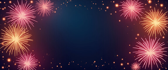 Neon countdown numbers and fireworks border with vibrant copy space for New Year countdown concept as Bright neon countdown numbers and vibrant fireworks framing space for New Year countdown in  Photo