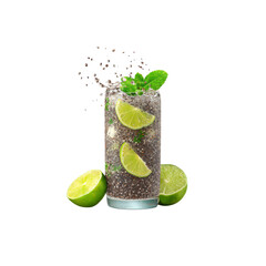 Refreshing Chia Seed Lime Mint Drink in Glass with Splash