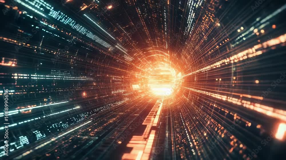 Aufkleber digital data flowing through cyberspace tunnel at high speed