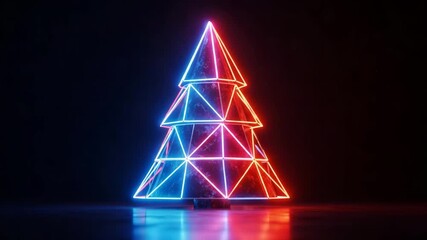 Futuristic neon christmas tree with red and blue lights on dark background - Powered by Adobe