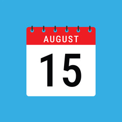 August 15 Calendar Icon – Flat Design