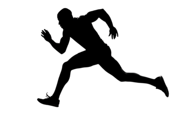 Dynamic athlete sprinting forward with powerful stride, capturing the essence of speed, determination, and athletic achievement for your projects.