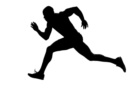 Dynamic athlete sprinting forward with powerful stride, capturing the essence of speed, determination, and athletic achievement for your projects.
