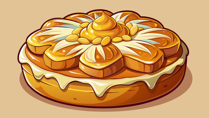 Golden Bienenstich with almond-honey topping and creamy filling shines richly. Isolated background captures German craftsmanship, balance of textures, and sweet rustic charm in a modern artistic prese