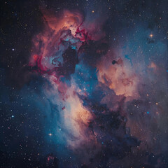 Bright magenta and gold nebula cloud against indigo space