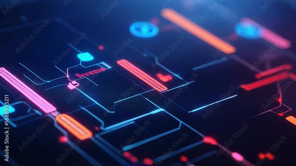 Aufkleber futuristic electronic circuit board pulsating with data flow
