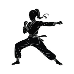Fototapeta premium Black and White Silhouette of a Woman Practicing Karate