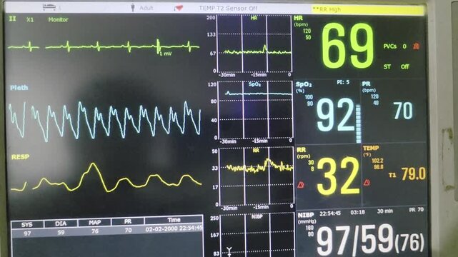 Hospital Patient Monitor with Heart Rate and Vital Signs Data