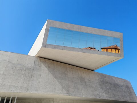 Rome, Italy - September 5, 2025, architectural detail of the public building of the MAXXI, National Museum of 21st Century Arts, designed by architect Zaha Hadid.