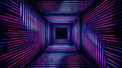 3d render abstract neon background with glowing square tunnel portal in dark room, colorful ultraviolet retro wave vector illustration design for futuristic product display and modern digital wallpape