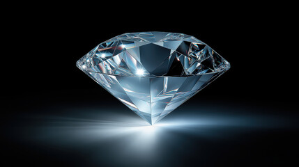 Photorealistic Floating Diamond Above Reflective Surface with Cool Spotlight — Luxury Business Aesthetic